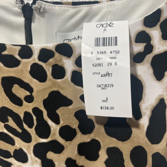 cache Bodycon Animal Print dress Size 4 Stretch Peplum Pleated Hip NEW - Picture 5 of 11